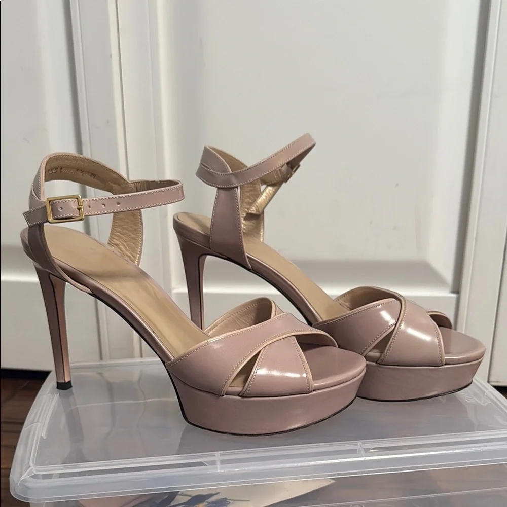 Stuart Weitzman Tan Platform Heels with Ankle Strap - Picture 2 of 5